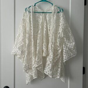 Umgee Lace Lacy White Cover Floral Cutout Kimono Wide Sleeve Top